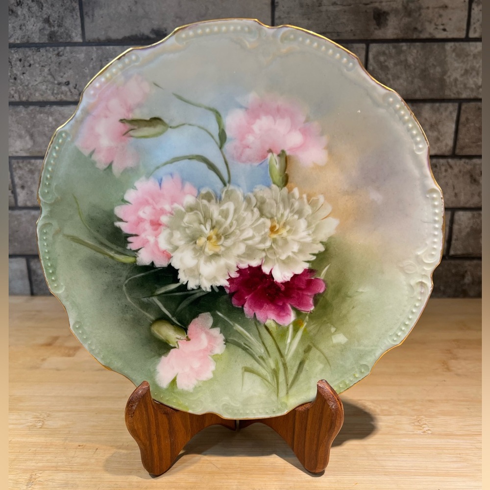 Gorgeous Hand Painted Limoges France Floral Plate Scalloped Embossed Edge 8.75”